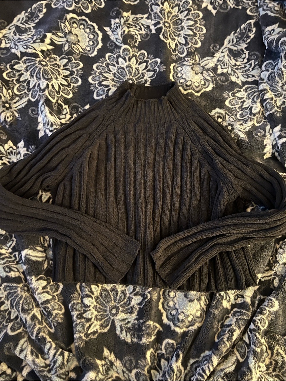 American Eagle Outfitters Black Ribbed Mock Neck Cropped Sweater